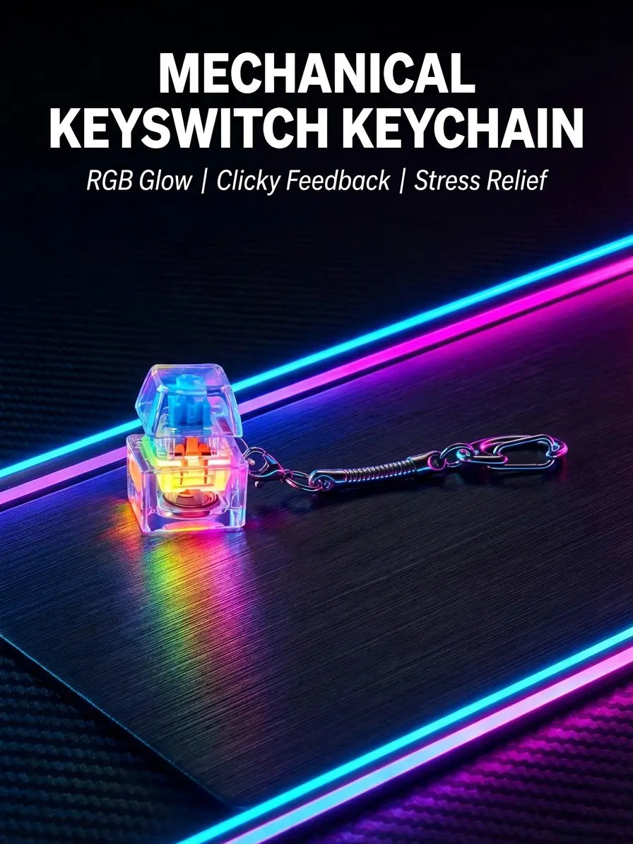 Single-Key LED Glowing Keyboard Keychain Fidget Toy, Stress Reliever for Anxiety &amp; ADHD, Cool Novelty Gift for Kids, Fashion Accessory, Unisex, Casual Wear, Finger Clicker, Fidgets, Glow Click Toy