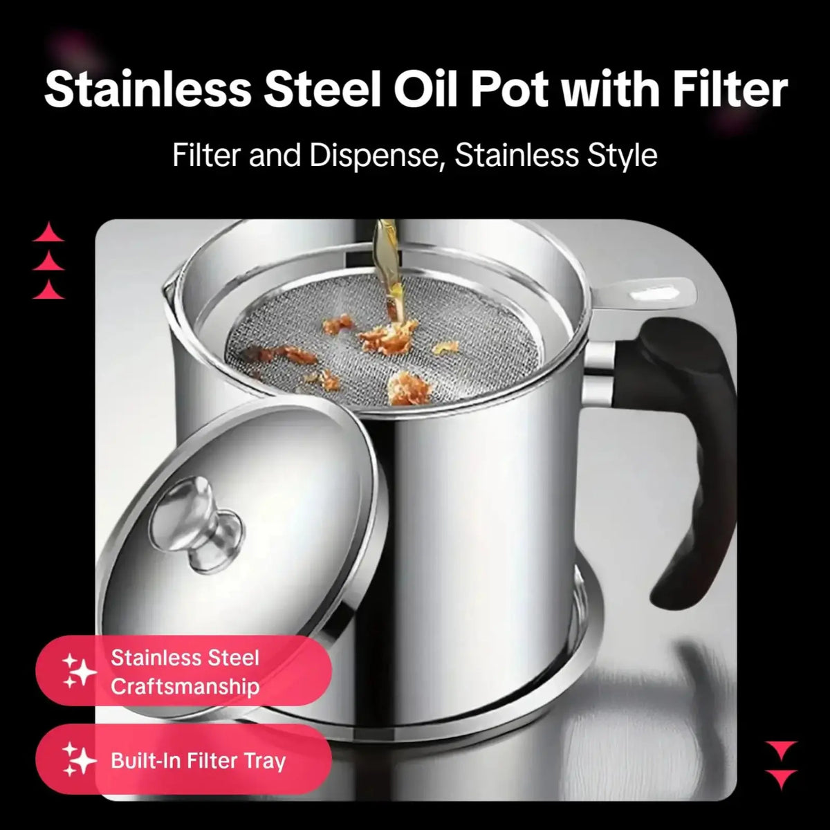 1 Count Modern Kitchen Oil Dispenser with Tray &amp; Lid,Stainless Steel Oil Pot with Filter,Bacon Grease Container, Cooking Oil Can, Kitchenware, Utensils, Kitchen Gadgets