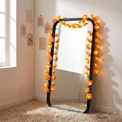 【Summerween】118.11In 20LED Marigold Artificial Flower String Lights, Boho-Style Warm White Fairy Lights with Realistic Petals, Battery Powered with Timer Function for Diwali, Weddings, Home Decor &amp; Party Props
