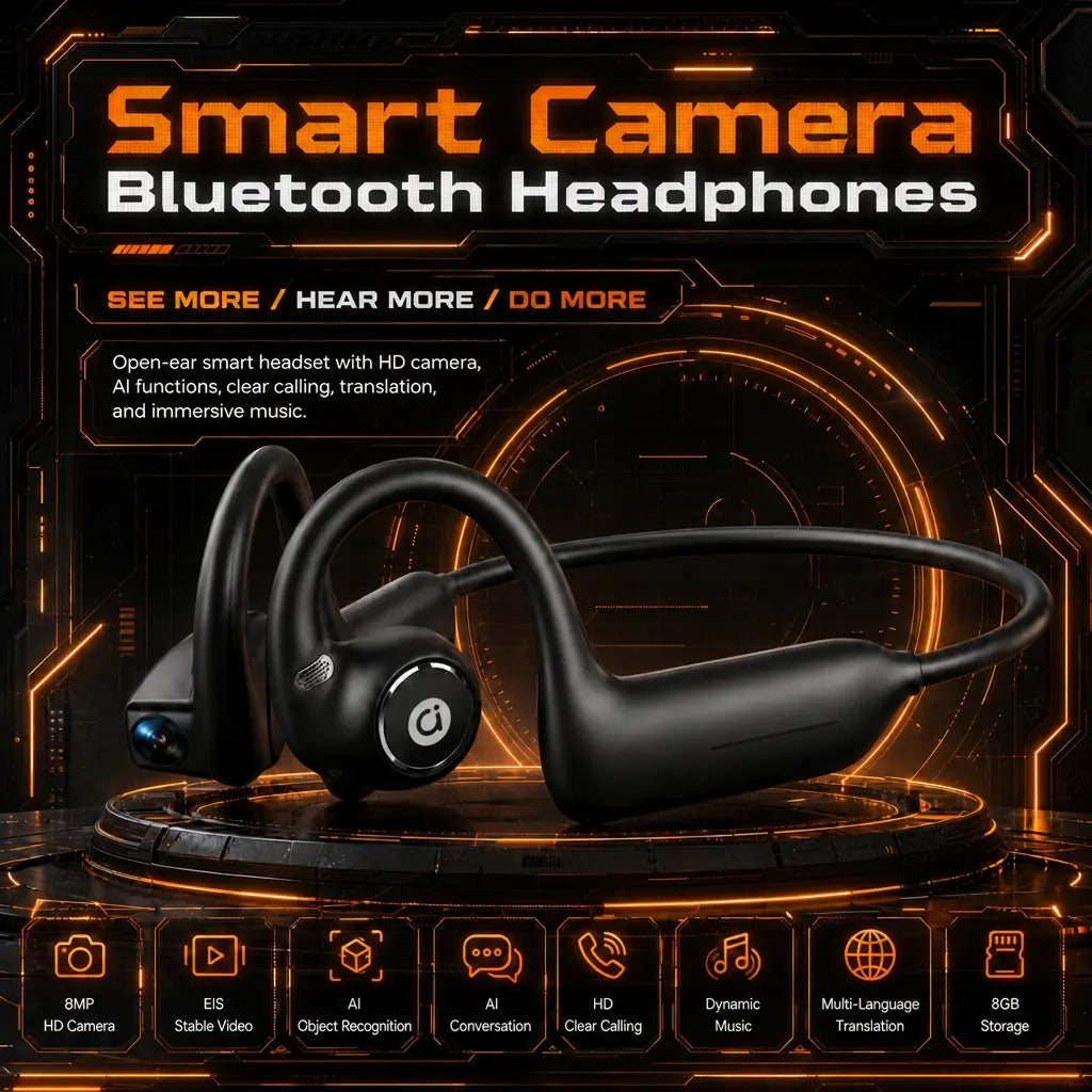 ASUS Adol OWS-G206 On-Ear Wireless Bluetooth Headphones - Audio Device with 8MP EIS Stab. Camera, First-Persp., Waterproof Design