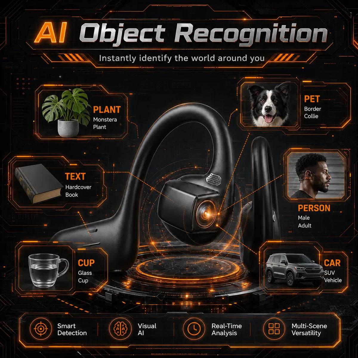 ASUS Adol OWS-G206 On-Ear Wireless Bluetooth Headphones - Audio Device with 8MP EIS Stab. Camera, First-Persp., Waterproof Design