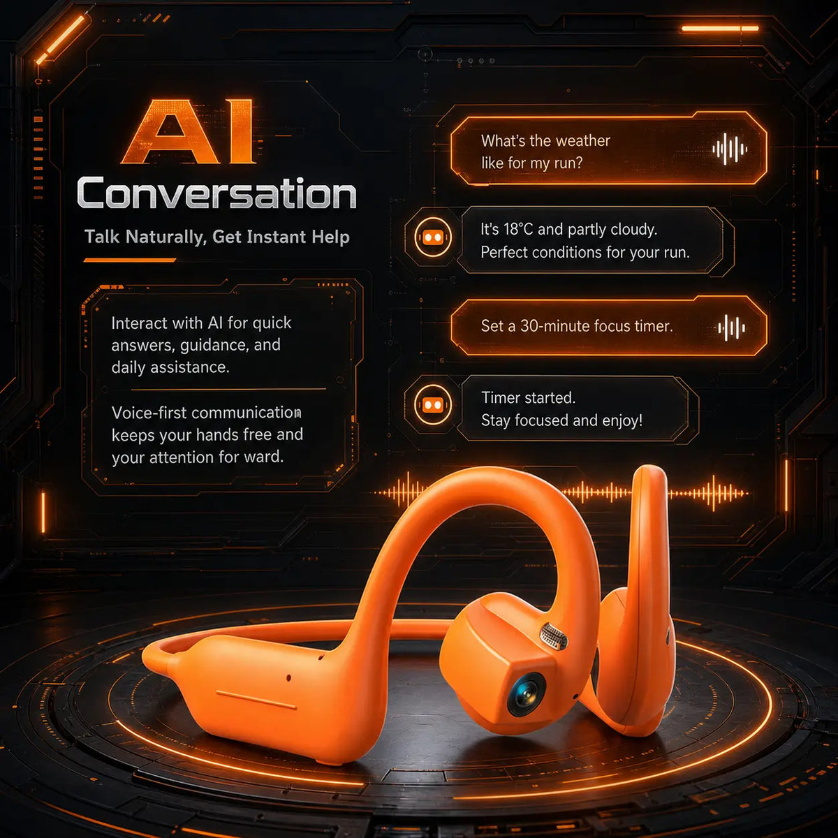 ASUS Adol OWS-G206 On-Ear Wireless Bluetooth Headphones - Audio Device with 8MP EIS Stab. Camera, First-Persp., Waterproof Design