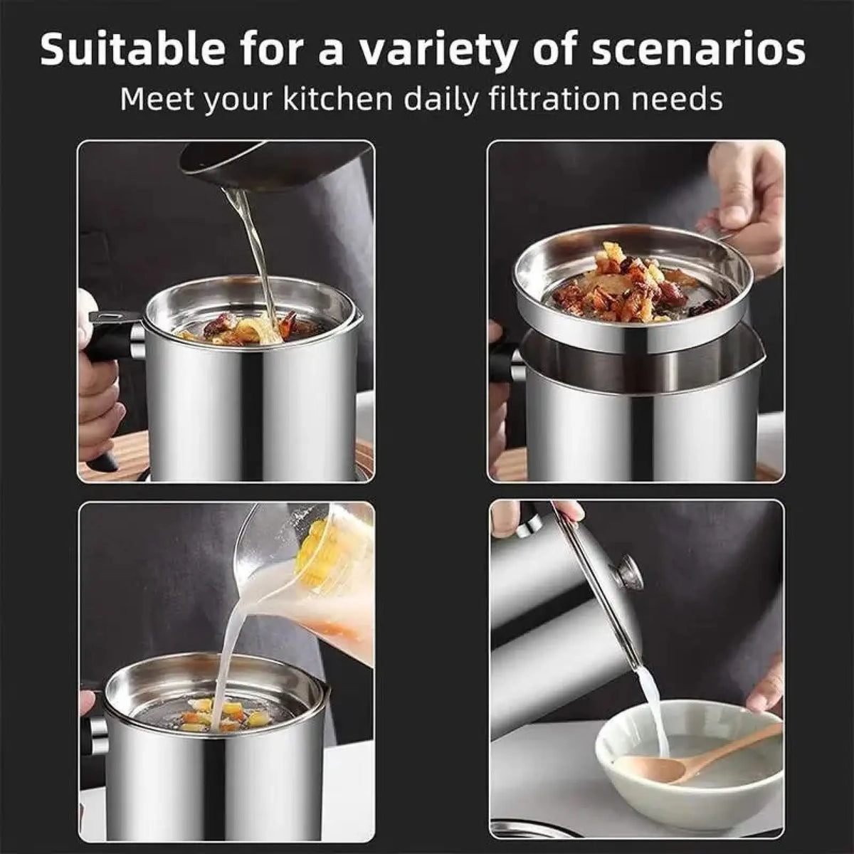 1 Count Modern Kitchen Oil Dispenser with Tray &amp; Lid,Stainless Steel Oil Pot with Filter,Bacon Grease Container, Cooking Oil Can, Kitchenware, Utensils, Kitchen Gadgets