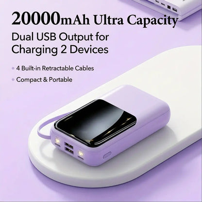 20000Mah Portable Power Bank (Portable Charger) with Built-In 4 Retractable Cables, LED Digital Display, Dual USB Output, LED Light Flashlight, Lanyard, Micro Plug for Mobile Devices, Iphone, Android Smartphones &amp; Electronics (Device Protection Included)