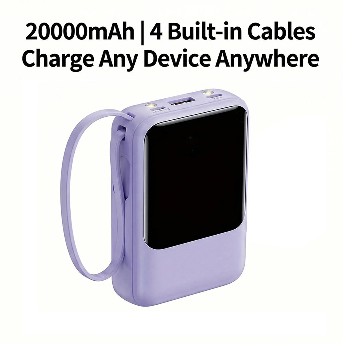 20000Mah Portable Power Bank (Portable Charger) with Built-In 4 Retractable Cables, LED Digital Display, Dual USB Output, LED Light Flashlight, Lanyard, Micro Plug for Mobile Devices, Iphone, Android Smartphones &amp; Electronics (Device Protection Included)