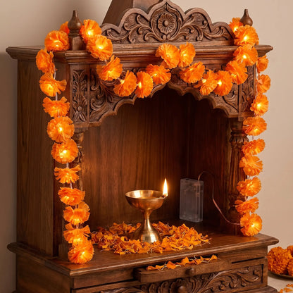 【Summerween】118.11In 20LED Marigold Artificial Flower String Lights, Boho-Style Warm White Fairy Lights with Realistic Petals, Battery Powered with Timer Function for Diwali, Weddings, Home Decor &amp; Party Props