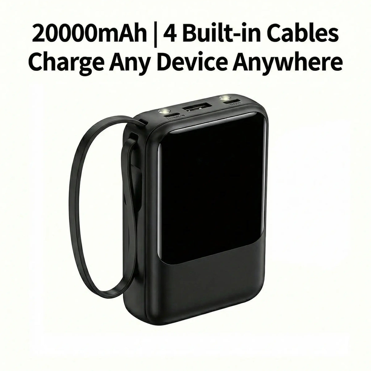 20000Mah Portable Power Bank (Portable Charger) with Built-In 4 Retractable Cables, LED Digital Display, Dual USB Output, LED Light Flashlight, Lanyard, Micro Plug for Mobile Devices, Iphone, Android Smartphones &amp; Electronics (Device Protection Included)