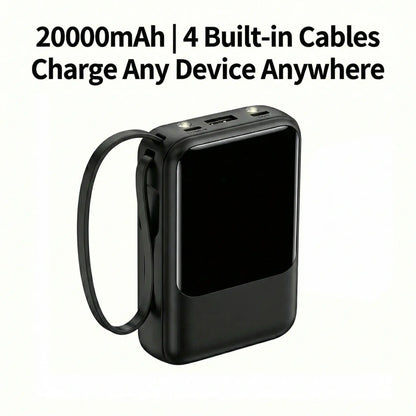 20000Mah Portable Power Bank (Portable Charger) with Built-In 4 Retractable Cables, LED Digital Display, Dual USB Output, LED Light Flashlight, Lanyard, Micro Plug for Mobile Devices, Iphone, Android Smartphones &amp; Electronics (Device Protection Included)