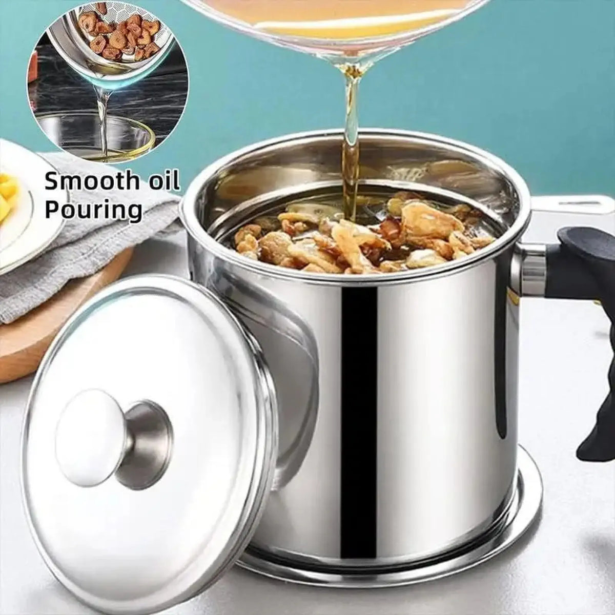 1 Count Modern Kitchen Oil Dispenser with Tray &amp; Lid,Stainless Steel Oil Pot with Filter,Bacon Grease Container, Cooking Oil Can, Kitchenware, Utensils, Kitchen Gadgets